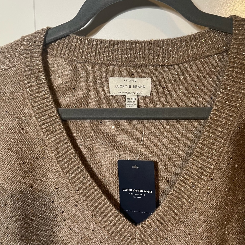 NWT Lucky Brand Gold V-Neck Sweater XL - Picture 5 of 13
